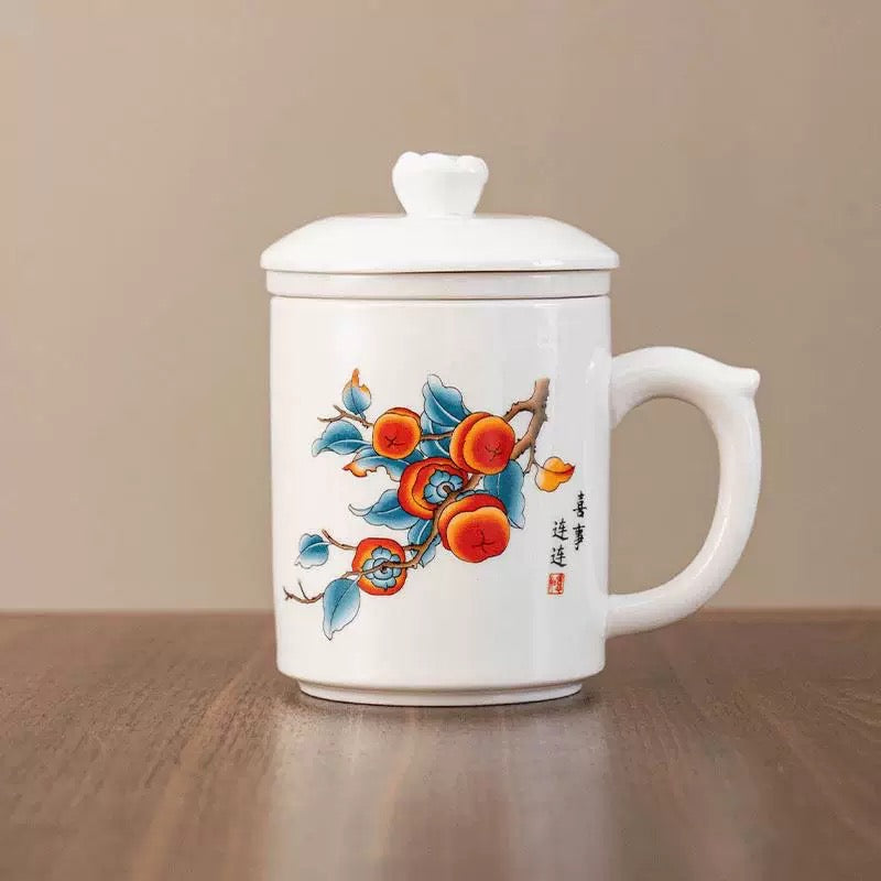 Hand painted persimmon office cup