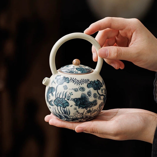 Cute hand painted teapot and teacups