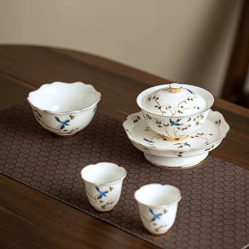 Gaiwan set, host teacup and two cups