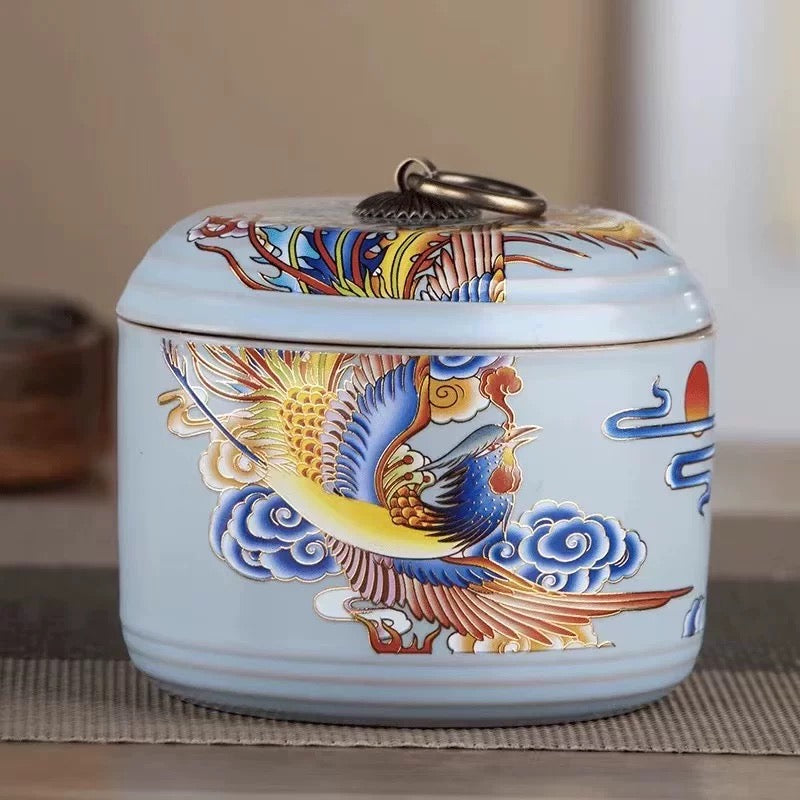 Hand painted phoenix tea holder